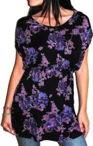 Free People Cowl Neck Black Floral Tunic Dress Top  