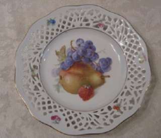   ARZBERG GERMANY PORCELAIN RETICULATED LACE EDGE PEAR + FRUIT PLATE