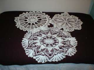 Vintage, Crocheted, Cobweb, Star, & Flower Doilies  (3)  