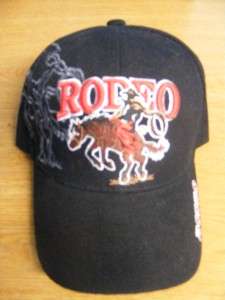 BUCKING BRONCO COWBOY UP RODEO HORSE BLACK CAP HAT  