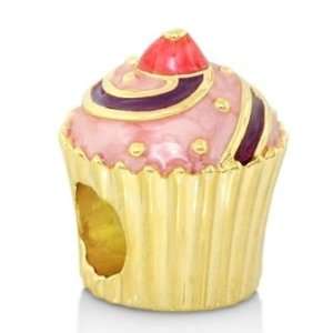 Lauren G Adams Gabriella Beads 18k Gold Plated Pink Enamel Cupcake 
