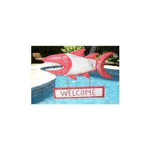  WELCOME SHARK ATTACK SIGN 15 RED   NAUTICAL DECOR