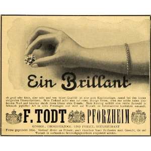  1913 Ad F. Todt Jewelry Jeweler Brooch Bracelet Women Hand 