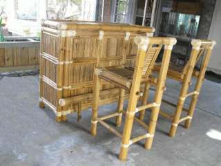 Bamboo Tiki Bar Set  Bambo Bar w 2 Stools/Highchair  