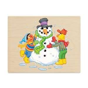  Bert & Ernie Build a Snowman Wood Mounted Rubber Stamp 