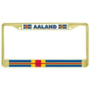  Aaland Islands Flag Gold Tone Metal License Plate Frame 