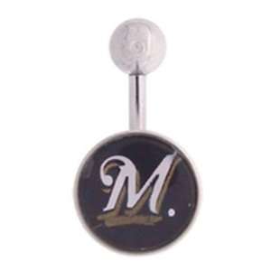 Milwaukee Brewers 316L Stainless Steel Belly Ring   14G   3/8 Inch Bar 