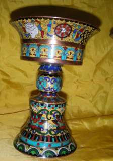 Name Wonderful Pair Rare Old Tibetan Buddhist Cloisonne Ghee Lamp 