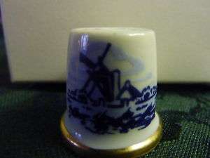 Thimble Holland Windmill Porcelain Gold Rimmed  