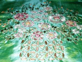 NEW GREEN SILK CUSHION COVERS w/ RIBBON EMBROIDERY  