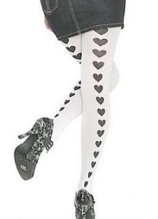 HOT TOPIC~ WHITE TIGHTS WITH BLACK HEARTS UP THE BACK  