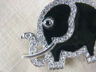 Bejeweled Black Enamel Pewter Elephant Pin   New  