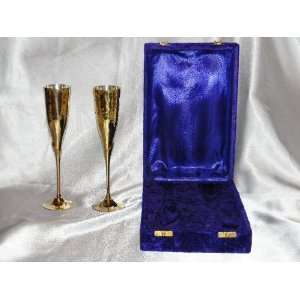    Pair of Brass Champagne Flutes in Velvet Gift Box 