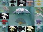 Blue Full Belgian lace with embroidery parasol + fan wedding umbrella 