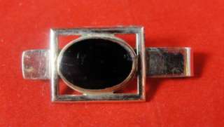 Vintage Mens Simmons Gold Black Glass Oval Deco Cufflinks & Tie Bar 