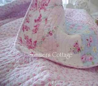 SHABBY COTTAGE BELLA BLUE PINK TOILE ROSES SAGE GREEN CHIC TWIN BED 