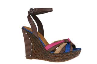    03 Women ankle strap wedge sandal rainbow upper bands heel wrapping