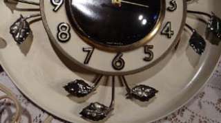   Cream Enamel with Leaf Sculpture United Electric Wall Clock  
