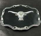  Black Longhorns Bull Cow Fram Cattle Head Heavy Metal Belt Buckle
