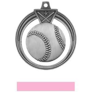   Awards 2.5 Eclipse Custom Baseball Medals SILVER MEDAL/PINK RIBBON 2.5