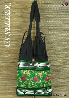   Hobo Floral Embroidered Tribal Bag Purse Tote Thai Cotton Green J6 BTP