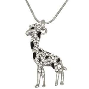  Silver Plated Black Spotted Giraffe Charm Necklace with 