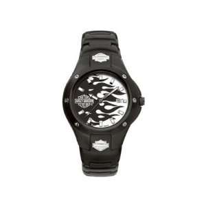  Harley Davidson® Mens White Face Black Flame Watch by 