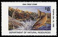 IOWA 1991 IA T31 MNH TROUT STAMP MISSING SERIAL NUMBER  