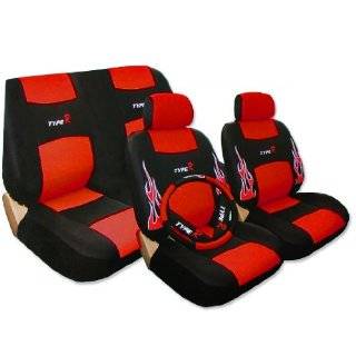   Leather Seat Covers with Embroidery Flame Logos Black and Red color