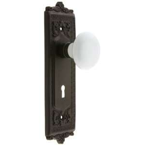 Egg & Dart Style Mortise Lock Set with White Porcelain Door Knobs in 