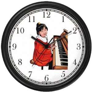 Oriental Girl Playing Piano (Pianist) Classical Musician Wall Clock by 