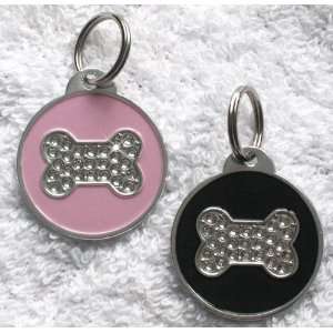   and Black Circle with Crystal Bling Bone Pet ID Tags 