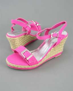 New Womens Platform Wedge Sandals Buckle Fuchsia Pink  