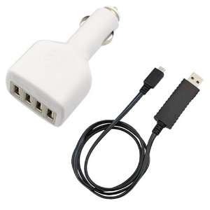   USB Sync & Charging Data Cable   (Black / Blue) + White 4 Port USB Car