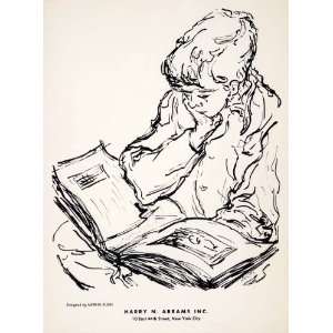  1955 Lithograph Mervin Jules Modern Art Boy Child Reading 