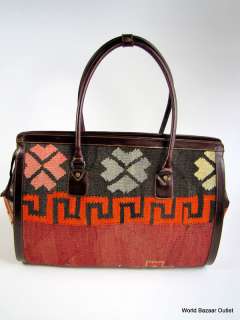 Large Travel Bag Leather Kilim handmade Turkey 19550  