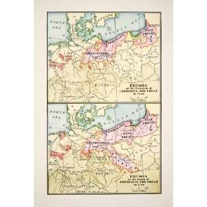 1907 Print Map Prussia Frederick Great Pomerania Sweden Bohemia 