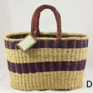 Bolga Baskets International Small Oval Two Handles w/Leather Wrapped 