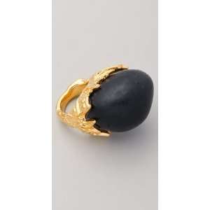  Alexis Bittar Gold Baroque Black Coal Resin Ring Jewelry