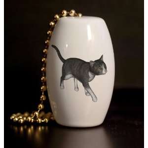  Grey Tabby Cat Porcelain Fan / Light Pull