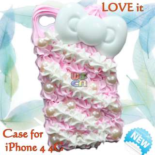 3D Sweet Bowknot Pearl Cream Cake Case for iPhone 4 4G  