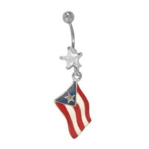  Belly Button Ring with Dangling Puerto Rican Flag   PUR Jewelry