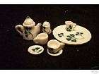 Doll House China Tea set TEA CUPS TEAPOT green clover