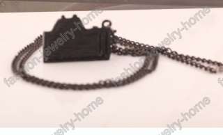 Fashion crystals black silver camera necklace pendant  