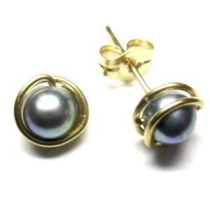 Black Pearl 4mm Stud Earrings in 14k GF or Sterling  
