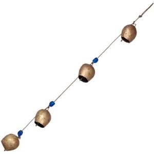 Recycled Brass String Bells Blue Beads (each)
