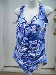 NWT FRESH PEACHES Blue Hawaii Ruched UW Swimsuit 18 20  