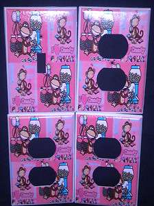 BOBBY JACK LIGHT SWITCH & OUTLET COVERS * I Love Candy * Monkey PINK 