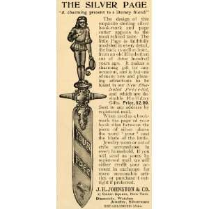  1893 Ad J H Johnston & Co. Bookmark Cutter Diamond Watches 