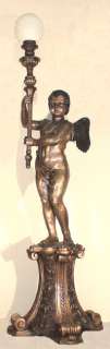 Cast Bronze Large Cupid Torchere Statue  